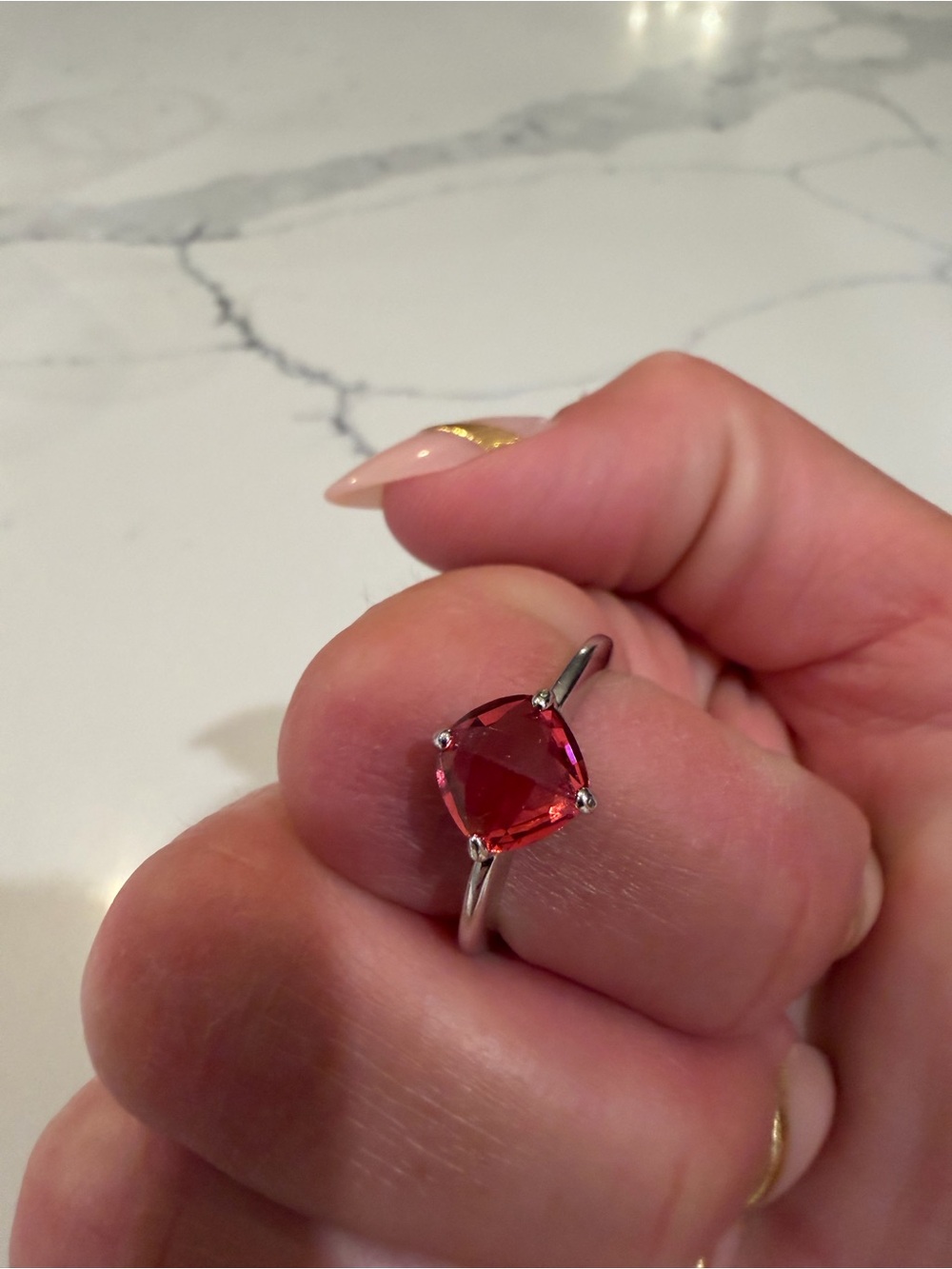 Swarovski Pink/Red Cushion-Cut Solitaire Ring